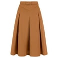 thumbnail image 1 of INSPIRE CHIC INSPIRE CHIC Women's Office Work Skirts Belted Waist Midi A-Line Pleated Skirt L Brown, 1 of 6