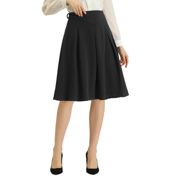 INSPIRE CHIC INSPIRE CHIC Women's Office Work Skirts Belted Waist Midi A-Line Pleated Skirt M Black