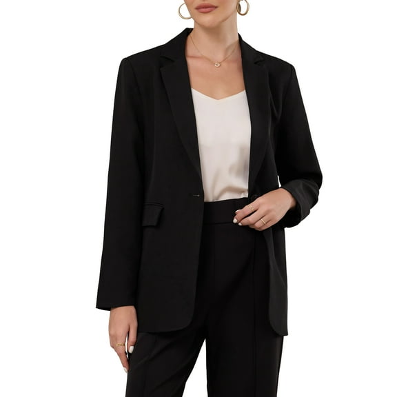 INSPIRE CHIC Women's One Button Blazers 2025 Trendy Long Sleeve Work Office Suit Jackets L Black