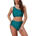 thumbnail image 1 of INSPIRE CHIC Women's One Shoulder Elegant Bikini Sets, 2 Piece Push Up Top Tummy Control Bottom Swimwear Bathing Suits Small Green, 1 of 5