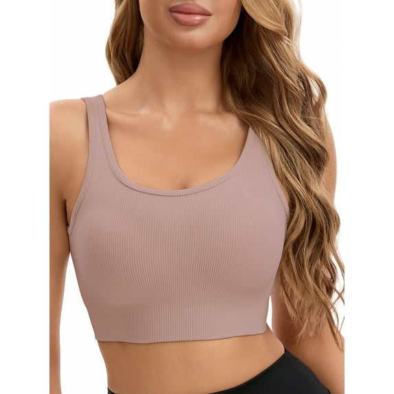 INSPIRE CHIC Women's Open Back Workout Tank with Built-In Bras Constrast Color Crop Sports Vest Pink M