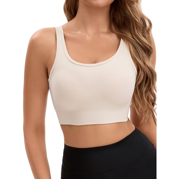 INSPIRE CHIC Women's Open Back Workout Tank with Built-In Bras Constrast Color Crop Sports Vest White XL