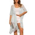 thumbnail image 1 of INSPIRE CHIC Women's Open Front Boho Lightweight Fringe Kimono Beach Knit Cardigans M Grey Green, 1 of 5