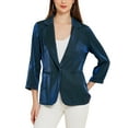 thumbnail image 1 of INSPIRE CHIC Women's Open Front Lapel Button Casual Shiny Blazer Office Jacket Dark Blue XS, 1 of 6
