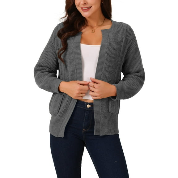 INSPIRE CHIC Women's Open Front Long Sleeve Knit Casual Cardigan with Pockets XL Dark Grey