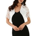 thumbnail image 1 of INSPIRE CHIC Women's Open Front Satin Panel Short Sleeves Cocktail Elegant Cropped Lace Shrugs S White, 1 of 6