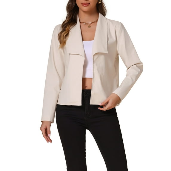 INSPIRE CHIC Women's Open Front Shawl Collar Long Sleeve Casual Dressy Blazer XS Beige