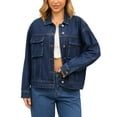thumbnail image 1 of INSPIRE CHIC Women's Oversized Denim Button Down Chest Flap Pockets Jean Jacket M Dark Blue, 1 of 6