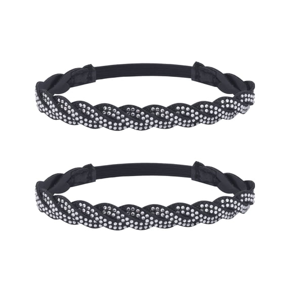 INSPIRE CHIC Women's PU Leather Rhinestone Shoe Straps Elastic Band Wheat Ear Weave for High Heels Black Woven 24x1cm/9.4x0.4"
