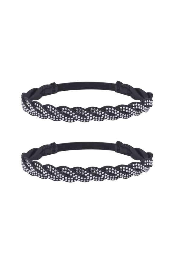 Women's PU Leather Rhinestone Shoe Straps Elastic Band Wheat Ear Weave for High Heels Black Woven 24x1cm/9.4x0.4"