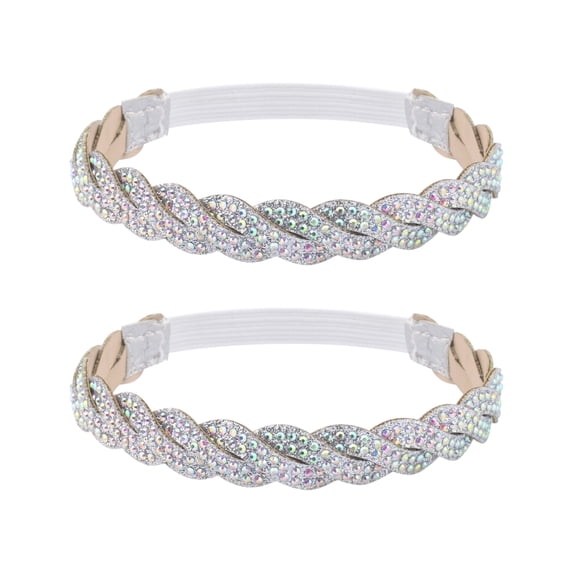 INSPIRE CHIC Women's PU Leather Rhinestone Shoe Straps Elastic Band Wheat Ear Weave for High Heels Silver Woven 24x1cm/9.4x0.4"