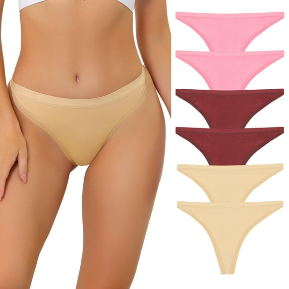 INSPIRE CHIC Women's Packs G-String Panties Breathable Hi-Cut Thongs XL 2 Apricot 2 Rose Red 2 Wine Red