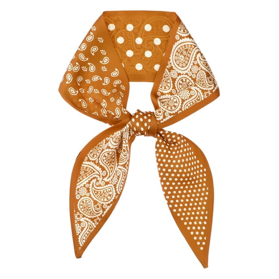 INSPIRE CHIC Women's Paisley Polka Dots Pattern Skinny Long Scarves, Satin Silky Ribbon Hair Band Neckerchief Neck Scarf 37.4x3.5" Caramel