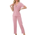 thumbnail image 1 of INSPIRE CHIC Women's Pajama Set Button Down Soft Short Sleeve Sleepwear Long Pants 2 Piece Lounge Set S Grey Pink, 1 of 6