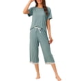 thumbnail image 1 of INSPIRE CHIC Women's Pajama Set Short Sleeve Tops with Lace Trim Carpri Pants Modal Spring Summer Sleepwear XL Blue, 1 of 6