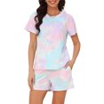 thumbnail image 1 of INSPIRE CHIC Women's Pajama Sets 2 Piece Short Sleeve Top and Shorts Loungewear Sleepwear with Pockets L Tie-dye Pink, 1 of 6