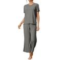 thumbnail image 1 of INSPIRE CHIC Women's Pajama Sets Round Neck Short Sleeve Solid Ribbed Casual Sleepwear Ladies Pajamas XL Dark Grey, 1 of 6