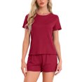 thumbnail image 1 of INSPIRE CHIC Women's Pajama Sets Short Sleeve Crewneck Top with Shorts Ruffle 2 Pcs Lounge Set with Pocket S Red, 1 of 6