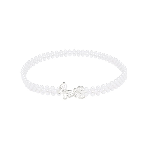 INSPIRE CHIC Women's Pearl Belt Crystal Rhinestone Retro Elastic Thin Waist Belt for Wedding Dress 65x2cm/25.6x0.8" Style 20