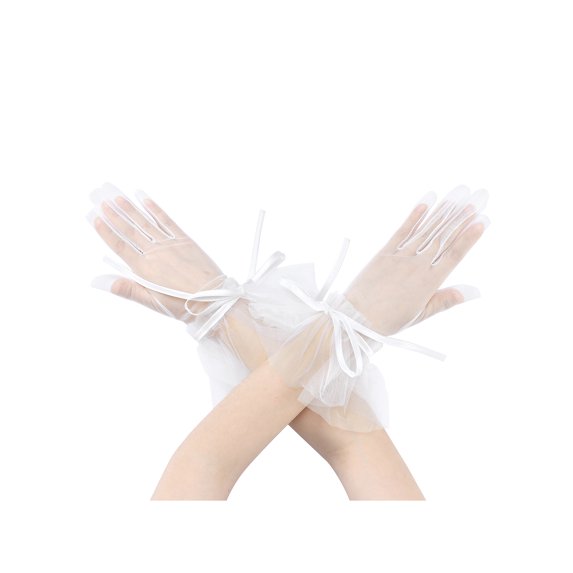 INSPIRE CHIC Women's Pearl Floral Lace Gloves Female Polka Point Finger Length Arm Sleeves for Grace Female Bridge Wedding Party Dating White1