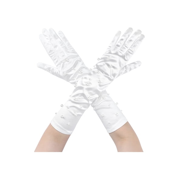INSPIRE CHIC Women's Pearl Floral Lace Gloves Female Polka Point Finger Length Arm Sleeves for Grace Female Bridge Wedding Party Dating White9
