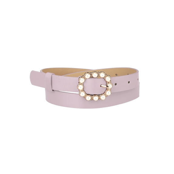 INSPIRE CHIC Women's Pearl Waistband Skinny Leather Adjustable Pin Buckle Belt for Jeans Dresses Pants 29.53"-35.43" Light Purple