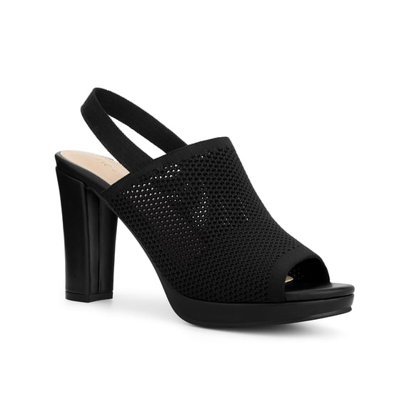 BLISSFUL STEP Women's Peep Toe Slingback Platform Heels Block Heels Sandals Black 5.5