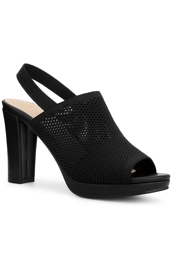 Women's Peep Toe Slingback Platform Heels Block Heels Sandals Black 7