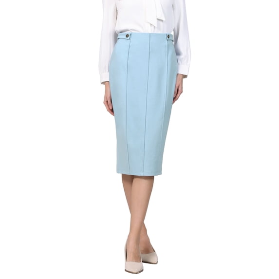 INSPIRE CHIC Women's Pencil Skirt High Waist Pleated Front Work Office Bodycon Skirts M Light Blue