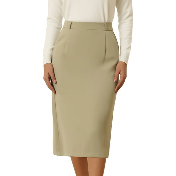 INSPIRE CHIC Stylish Women's Pencil Skirt with High Waist and Split Back for Work and Casual Wear 2XL Khaki