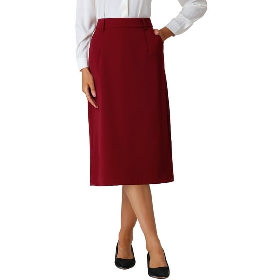 INSPIRE CHIC Stylish Women's Pencil Skirt with High Waist and Split Back for Work and Casual Wear L Dark Red