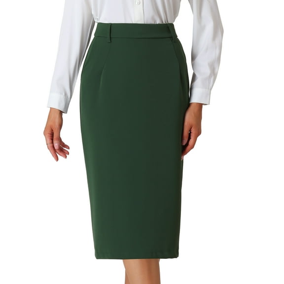 INSPIRE CHIC Stylish Women's Pencil Skirt with High Waist and Split Back for Work and Casual Wear M Dark Green