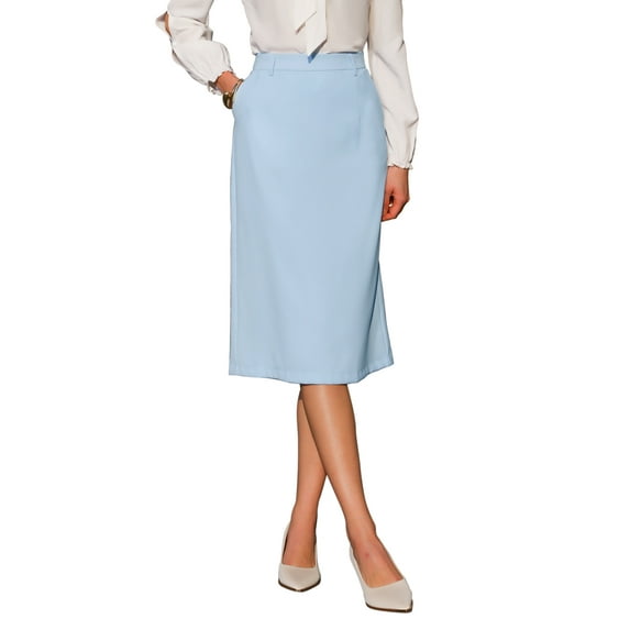 INSPIRE CHIC Stylish Women's Pencil Skirt with High Waist and Split Back for Work and Casual Wear L Sky Blue