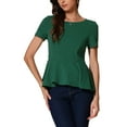 thumbnail image 1 of INSPIRE CHIC Women's Peplum Top Short Sleeve Round Neck Stretch Classic Blouse L Green, 1 of 6