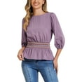 thumbnail image 1 of INSPIRE CHIC Women's Peplum Tops Puff Half Sleeve Smocked Waist Blouse Dusty Purple XL, 1 of 6