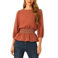 thumbnail image 1 of INSPIRE CHIC Women's Peplum Tops Puff Half Sleeve Smocked Waist Blouse Orange XS, 1 of 7