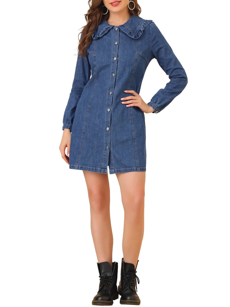 white christmas dresses Girls Collared Cuff Chambray Dress main image 0
