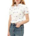 thumbnail image 1 of INSPIRE CHIC Women's Peter Pan Collar Button Down Bubble Sleeve Printed Shirt White XS, 1 of 8