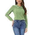 thumbnail image 1 of INSPIRE CHIC Women's Peter Pan Collar Keyhole Back Button Decor Long Sleeve Blouse M Dusty Green, 1 of 6