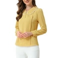 thumbnail image 1 of INSPIRE CHIC Women's Peter Pan Collar Keyhole Back Button Decor Long Sleeve Blouse XL Bright Yellow, 1 of 6