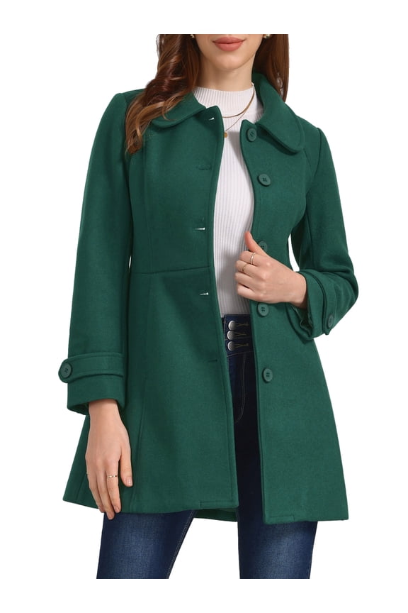 St. Patrick's Day Women's Coats Peter Pan Collar Single Breasted Button Front Outwear Winter Coats XL Dark Green
