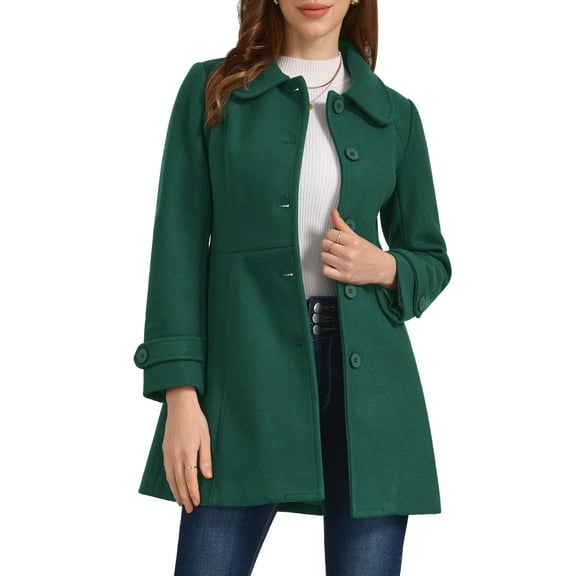 INSPIRE CHIC Women's Coats Peter Pan Collar Single Breasted Button Front Outwear Winter Coats XS Dark Green