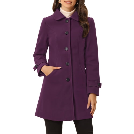 INSPIRE CHIC Women's Peter Pan Collar Winter Outwear Trench Pea Coats 3XL Purple