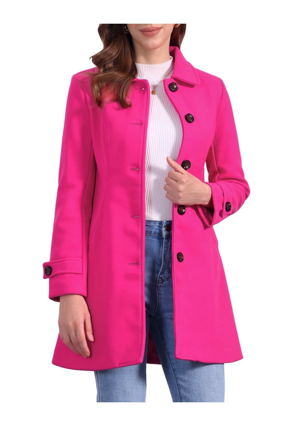Women's Winter Outerwear Overcoat Peter Pan Collar Mid-thigh A-line Single Breasted Pea Coat XL Rose Pink