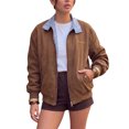 thumbnail image 1 of INSPIRE CHIC Women's Plaid Faux Coat Suede Contrast Color Zip Up Elastic Cuffs Bomber Jacket X Large Brown, 1 of 6
