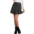 thumbnail image 1 of INSPIRE CHIC Women's Plaid Ruffle Hem Button Decor Tweed Mini Skirts S Blacks, 1 of 6