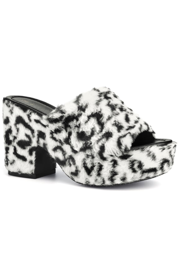 Women's Platform Slides Chunky Heel Sandals Black White 5.5