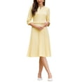 thumbnail image 1 of INSPIRE CHIC Women's Pleated Dress 3/4 Sleeve V Neck Belted 2026 Elegant Work A-Line Dresses S Light Yellow, 1 of 5