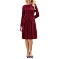 thumbnail image 1 of INSPIRE CHIC Women's Pleated Dress A Line Tie Waist Business Casual Long Sleeve Dresses L Red, 1 of 5