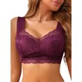 thumbnail image 1 of INSPIRE CHIC Women's Plunge Lace Wireless Push Up Pullover Bra Full Coverage Anti-Sagging Wide Strap Everyday Bras L Purple, 1 of 4